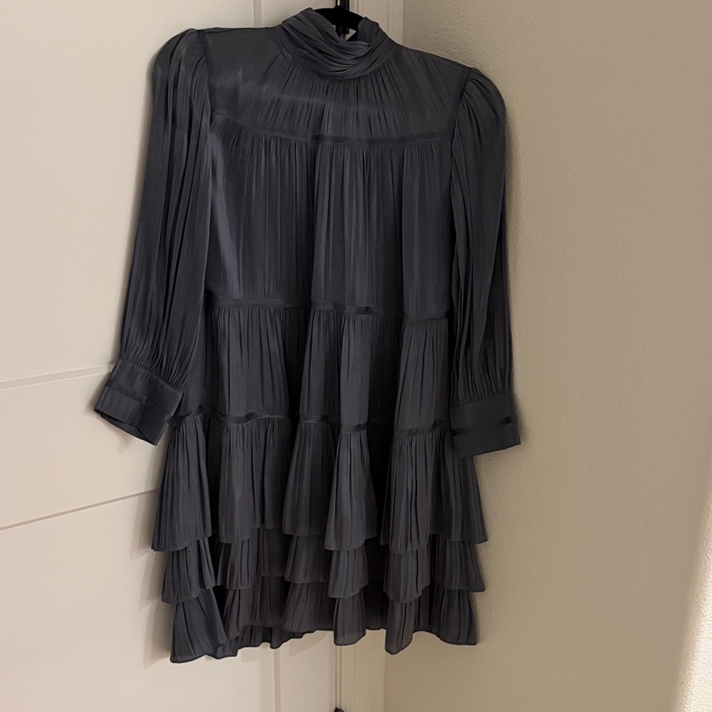 Cinq à Sept Charcoal Long Sleeve Tiered Dress